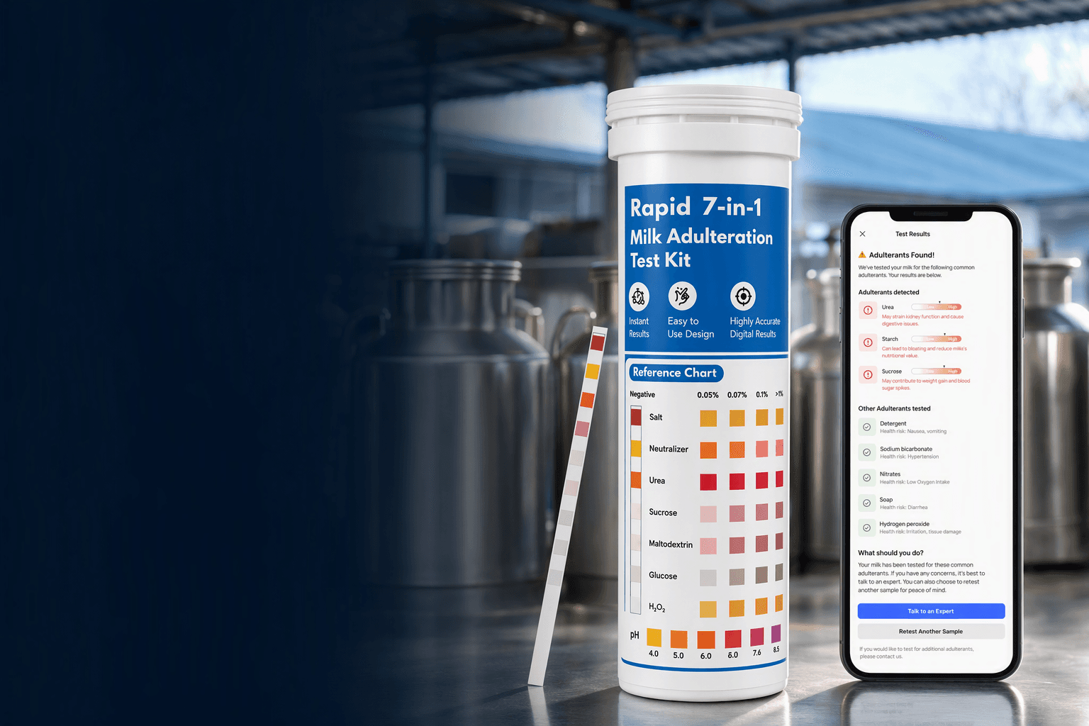 MilkTrak kit and mobile app at a dairy collection facility