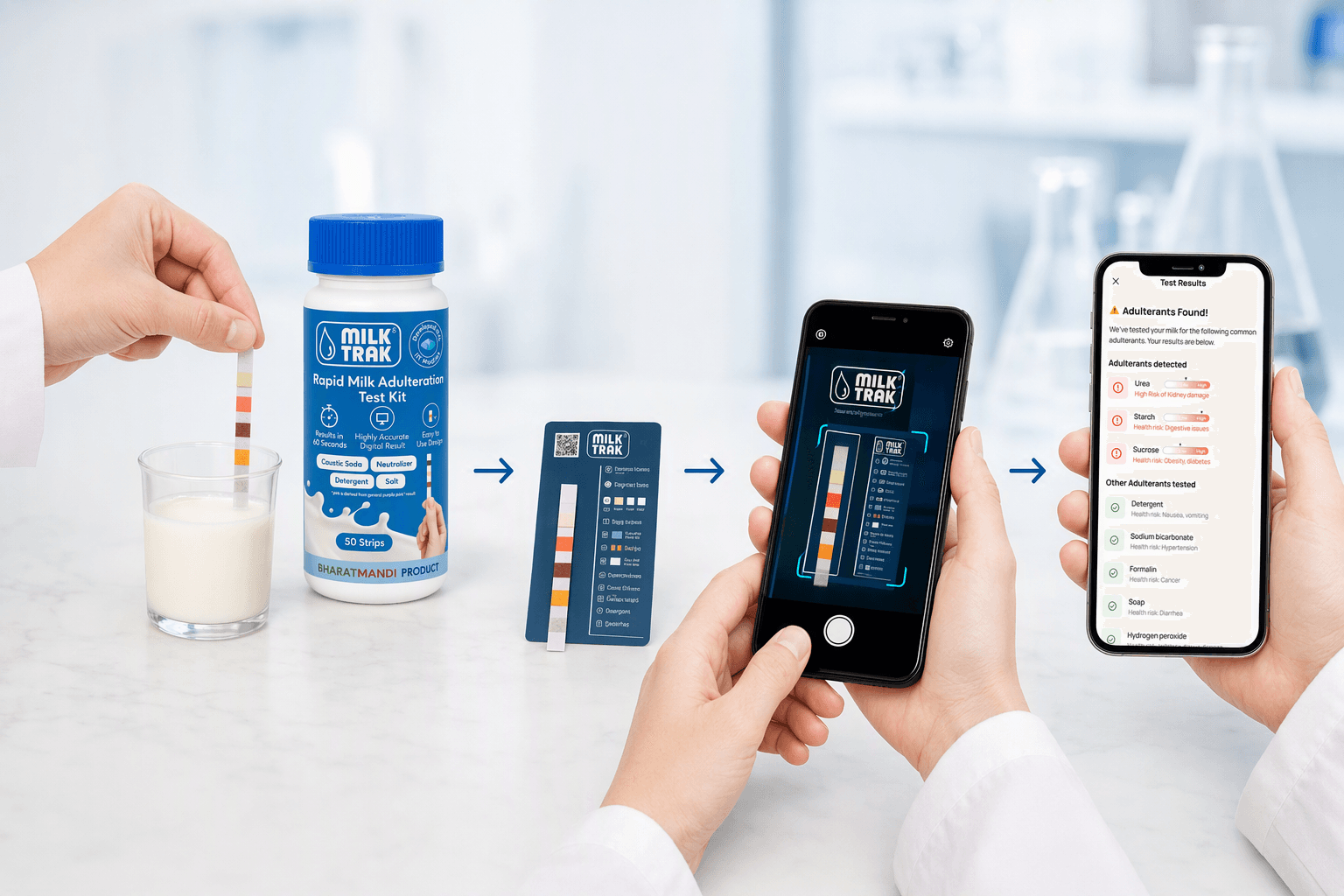 Dip, place, scan and view the MilkTrak result